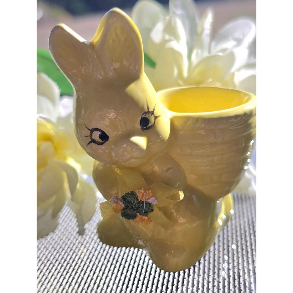 Vintage 1980s Canasia Ceramic Bunny Egg Holder - Pastel Yellow